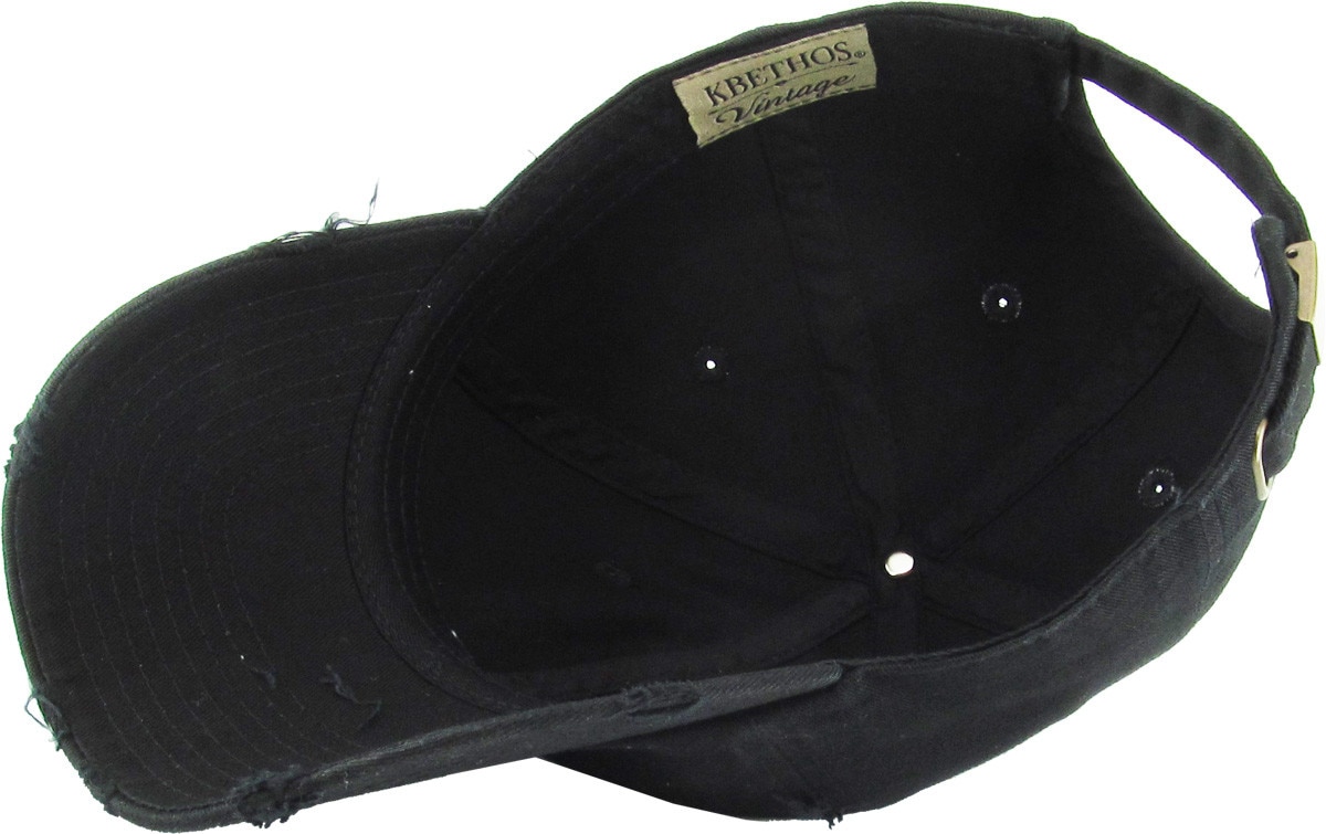 Black Distressed Vintage Baseball Cap Inside Turned Over View